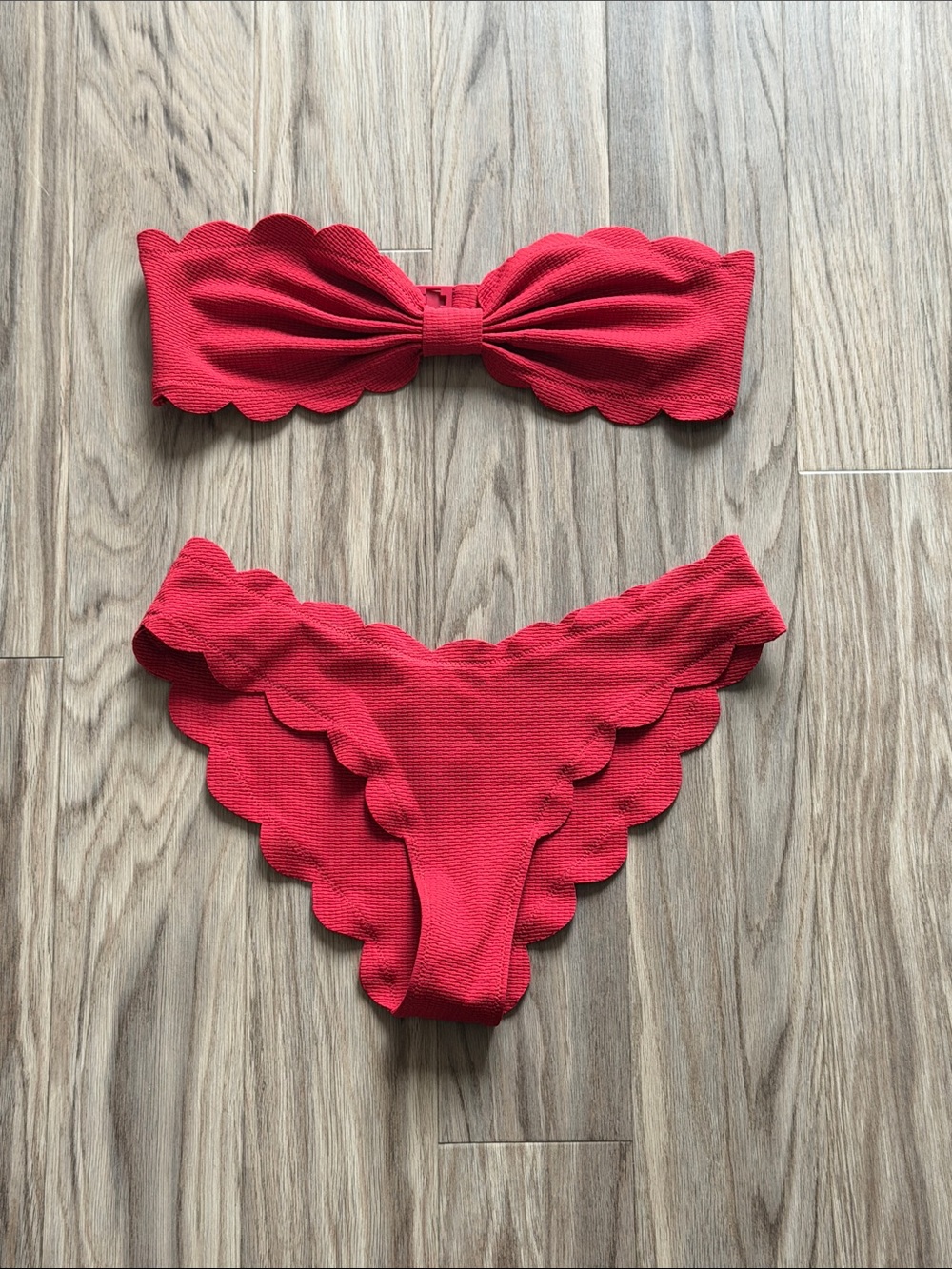 Marysia Swim Red Scalloped Bandeau Bikini Set